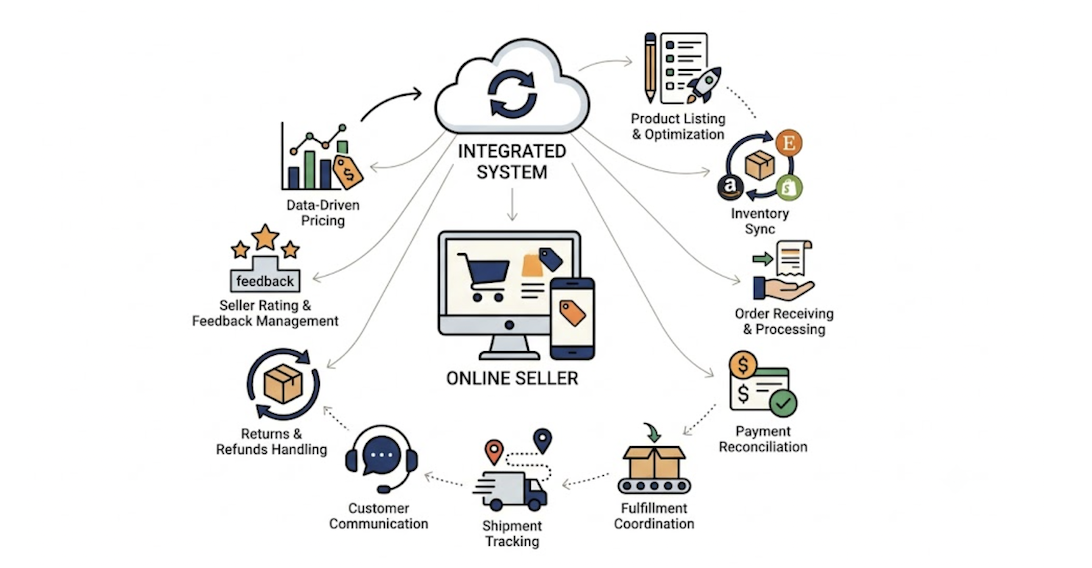Online seller management illustration